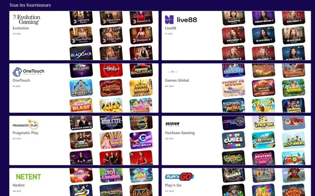 Empire.io Casino fournisseurs