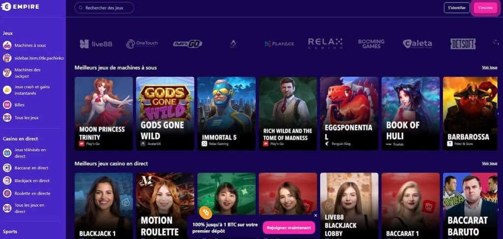 Empire.io Casino page accueil